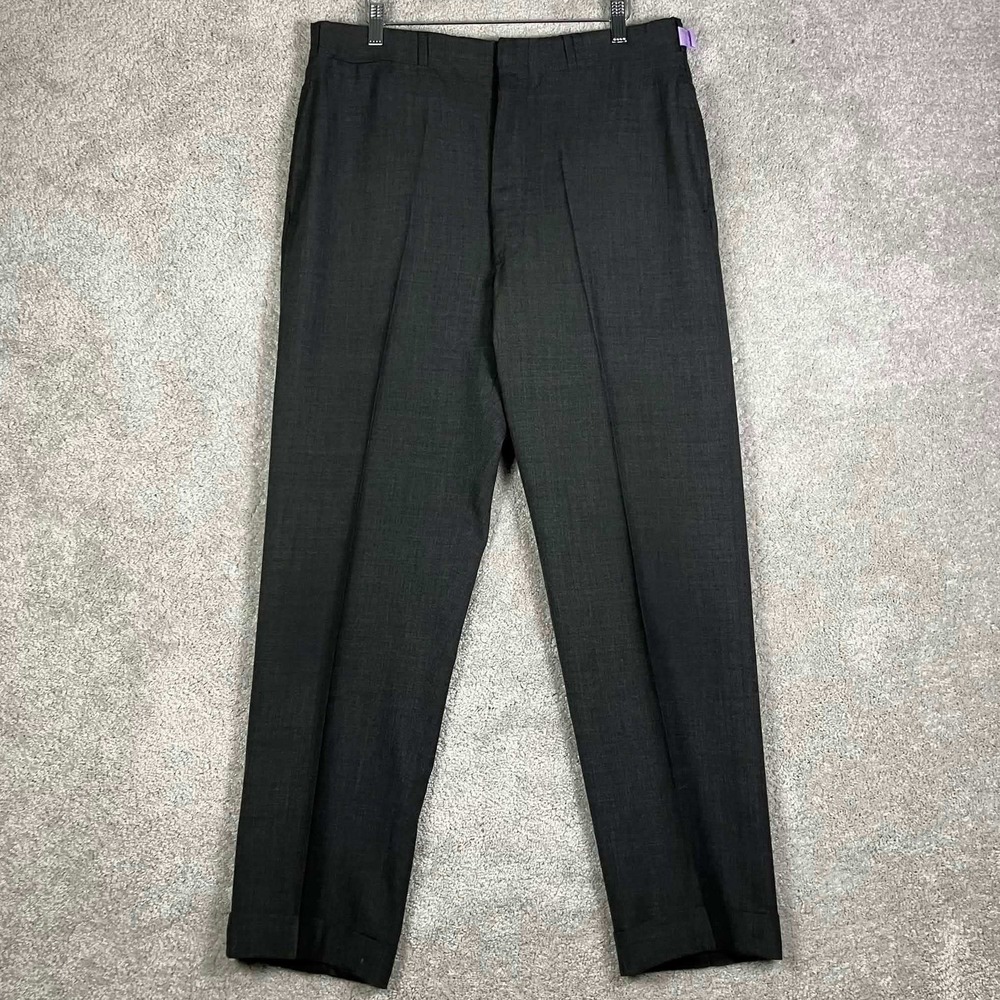 Vintage J. Press Dress Pants Mens 34 Gray Wool Flat Front Cuffed Trousers 34x28